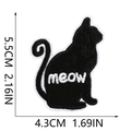 Detail view of black cat silhouette embroidery patch with meow text and size markings - Black Cat (Meow) (W12MZ-073-14)