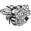 Intricate black laser-cut metal wall art featuring a honeybee and sunflower design for home decor - Chubby Bee Sunflower Pattern