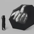 Manual folding umbrella in black with bold middle finger gesture print for rain and sun - Manual Middle Finger