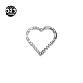 G23 titanium heart-shaped hoop with shimmering cubic zirconia stones and hinged closure - Silver Left Diamond / 1.2x8mm