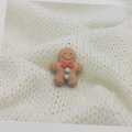 Cute brown gingerbread man resin pendant with red bowtie and blue buttons for DIY - Gingerbread Man with Blue Buttons