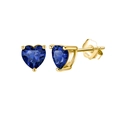 Macro detail of S925 sterling silver stamp on golden heart studs with blue zircon - Blue Gold