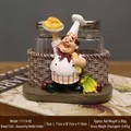 European chef figurine resin seasoning jar set with two glass bottles and basket base - Bread Chef Condiment Bottle