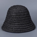 Handcrafted black crochet straw sun hat for women with minimalist foldable bucket design - Black / M(56-58cm)