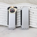 Portable folding mirror hairbrush in silver finish with cute cartoon sheep decoration - Matte Silver (With Sheep Sticker)