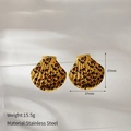 Detailed view of leopard print shell-shaped stainless steel earrings with size markings - Shell Leopard Print (CH1183-1)