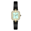 Montre carrée dorée pour femme avec cadran bleu clair et bracelet en cuir noir - Boîtier Doré Cadran Vert Bracelet Noir