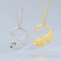Collane gatto minimaliste in acciaio inossidabile, finiture oro e argento lucido - Coppia Argento & Oro (KN90120-Z)