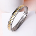 Elastic stainless steel bracelet with silver links and golden heart details - k0402-Silver with Gold Embossed Heart