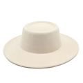 Cappello fedora minimalista bianco crema in feltro di lana a tesa larga e testa piatta - M (56-58cm) / Beige