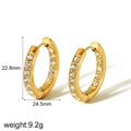 Detalle de pendientes de aro bañados en oro 18k con circonitas y dimensiones - Base Dorada Zirconia Blanca (TE6846-WT-G)