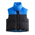 Damen Steppweste mit blau-schwarzem Kontrastdesign, Stehkragen und praktischem Reißverschluss - S / Blau Schwarz Colorblock