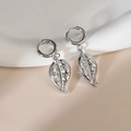 Silver shell-shaped hollow leaf earrings with textured finish and high-end metallic shine - Steel Color - Leaf Shape