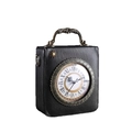 Borsa a mano vintage in pelle nera a forma di orologio con numeri romani e metallo - Nero