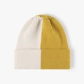 Gorro de punto acanalado con diseño vertical bicolor en color crema y amarillo mostaza - Beige Jengibre