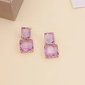 Close-up of double purple rectangle crystal earrings with elegant gold-tone metal base - 1# Purple