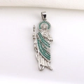 Macro shot of silver-plated St. Jude pendant with green micro-pave cubic zirconia - 05-Silver Green Zirconia Saint Jude