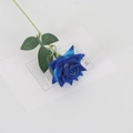 Lifelike single stem velvet blue faux rose flower with green leaves for home decor - Velvet Small Corner Rose Blue