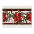 Set de table vintage en lin de Noël avec poinsettias et rayures rouges et vertes - 32x21cm / CD105-2 Poinsettia Rétro Pommes de Pin (Coton Lin)