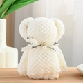 White pineapple grid coral fleece towel folded into a bear shape with ribbon and pearl - 30*30cm / Pearl Bear White (White Ribbon)