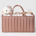 Pink quilted storage caddy for diapers and baby essentials with handles on white background - 38.1*25.4*17.8cm / Carmine Pink