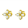 Golden flower stud earrings with four sparkling white pear-cut zircon petals - Flower (E0024) / Gold