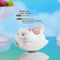 Close-up of cute white cat figurine with natural raw pink crystal stone on its back - 1244-1 White Cat Rose Quartz