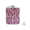 Pink and black leopard print rhinestone hip flask with metal funnel in variant set - Leopard Pink