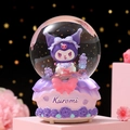 Kuromi character crystal ball music box with purple base and pink bow detail - 517-Purple/Flowers
