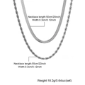 Detail showing 50cm snake chain and 55cm rope chain dimensions with 0.3cm width - Double Layer (50cm+55cm) / Silver