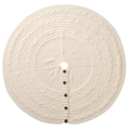 Cream white cable knit Christmas tree skirt with five brown buttons on white background - 48 Inch/122CM / Ivory