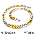 Two-tone silver and gold Cuban link chain necklace, 10mm width, 760mm length, 150g weight - Necklace 75cm