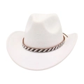 Détail d'un chapeau de cowboy blanc en feutre avec bande léopard et cristaux - Taille unique / Blanc (Rayures Noires et Blanches)