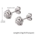 Surgical grade silver stainless steel 3D rose flower stud earrings for women fashion - Silver