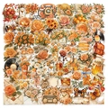 Retro orange watercolor aesthetic stickers featuring vintage floral and stationery designs - Orange Flower-52pcs