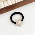 Black elastic hair tie featuring a silver star pendant with rhinestones and pearls - 06# Full Rhinestone Pearl Star-Silver