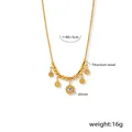 Close-up of titanium steel necklace with zircon pendant and Roman numeral engraving - Gold Necklace