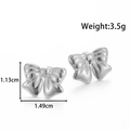 Silver bow stud earrings in titanium steel with detailed pleated texture and metallic finish - YE-067-Silver