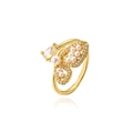 Macro detail of 18K gold butterfly ring with inlaid pearls and zircon on white background - Adjustable Open / Butterfly/Pearl/Drop Zircon (12847)