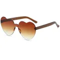 Brown gradient heart-shaped rimless sunglasses with matching translucent temples - Gradient Brown