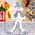 Kerstman sneeuwpop pluche pop met groene hoed en gebreide jas 62cm zittende decoratie - Sneeuwpop (505-B)