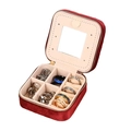 Portable burgundy velvet jewelry box with double zippers and soft cream interior lining - Imitation Metal Zipper Style / Red