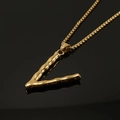Gold plated stainless steel 18K necklace featuring a textured letter V pendant - Gold Letter V Pendant
