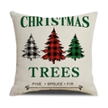 Linen Christmas pillow case with vintage trees print and holiday text design - Beige Christmas Trees English List/22YM13-32