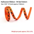 1cm orange Halloween ribbon with black bat print and 10 yards roll length - Halloween Ribbon No.9 Bat