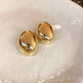 Polished gold oval stud earrings in elegant fan-shaped minimalist metal design - Half Oval Stud / Gold