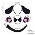 Black dog ears headband set with bowtie tail and paws for kids costume party - Black Pug 3-Piece Set + Gloves