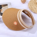 Beige woven straw sun hat with pink daisy embroidery and 100% paper material tag - 56-58cm / Orange Daisy Hat / Dark Brown
