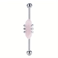 Orecchino a bilanciere in acciaio inossidabile argento con pietra rosa e castone a griffe - Quarzo Rosa