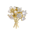 Elegant gold flower bouquet brooch with opal stones and crystals on white background - Flower Bouquet Style (40206D)